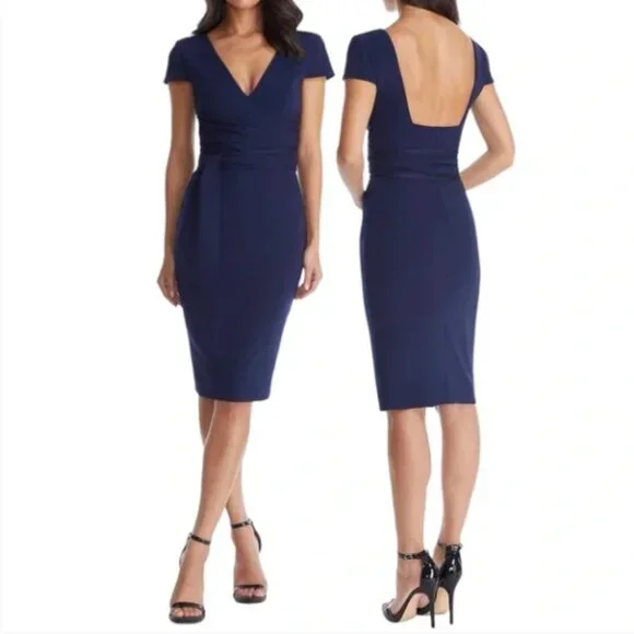 Dress The Population Dana Wrap Waist Bodycon Dress NWT | Navy | Size Small - Picture 1 of 10